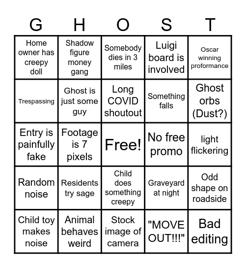 Jack Manifold ghost bingo Card