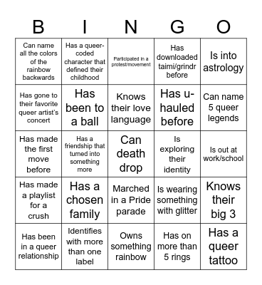 Queer Connections Bingo Card
