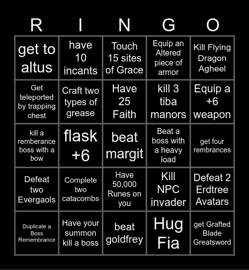 Elden Ring Bingo Card