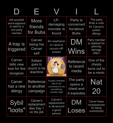 The Devil's Due Episode 4: "Faethless Sanctum" Bingo Card