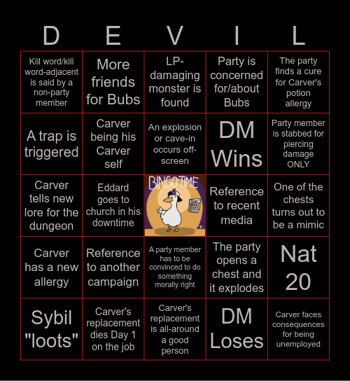 The Devil's Due Episode 4: "Faethless Sanctum" Bingo Card