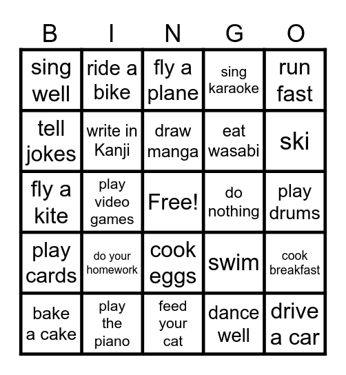 Can you___? Bingo Card