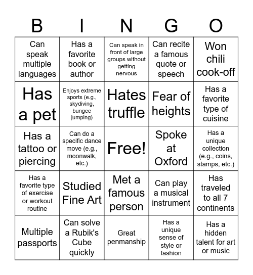 Untitled Bingo Card