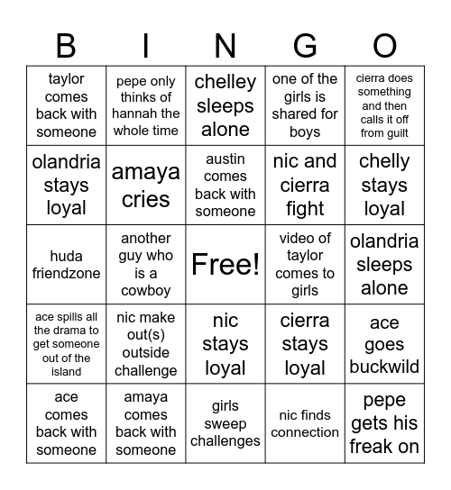 casa Bingo Card