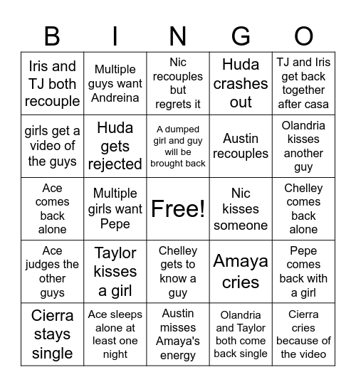 Casa Amor Bingo Card