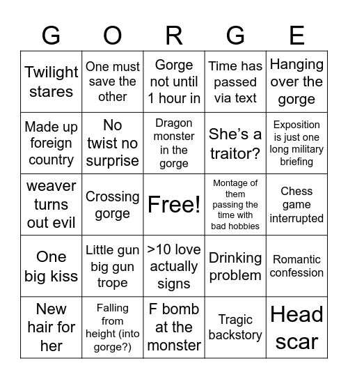 Gorge Bingo Card