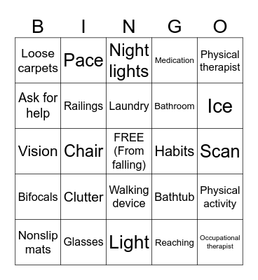Fall Prevention Bingo Card