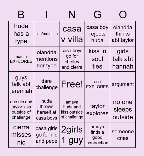 Casa amor predictions Bingo Card