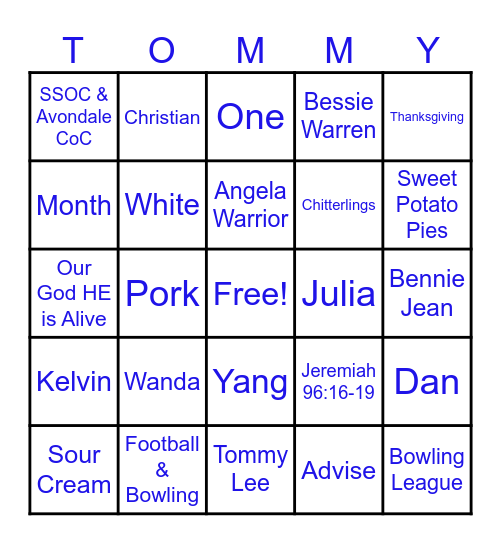 BINGO for TOMMY'S 90th Birthday! Bingo Card