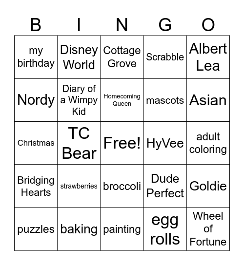 Anna Bingo Card