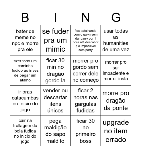 bingo noob dark souls 1 Bingo Card