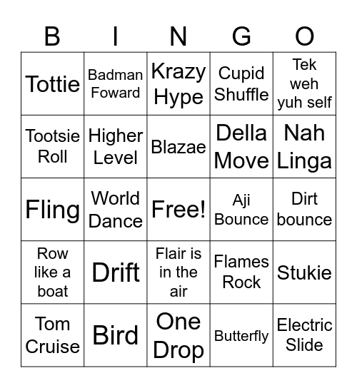 Let's Dance Bingo Card