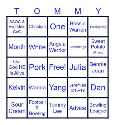 BINGO for TOMMY Bingo Card