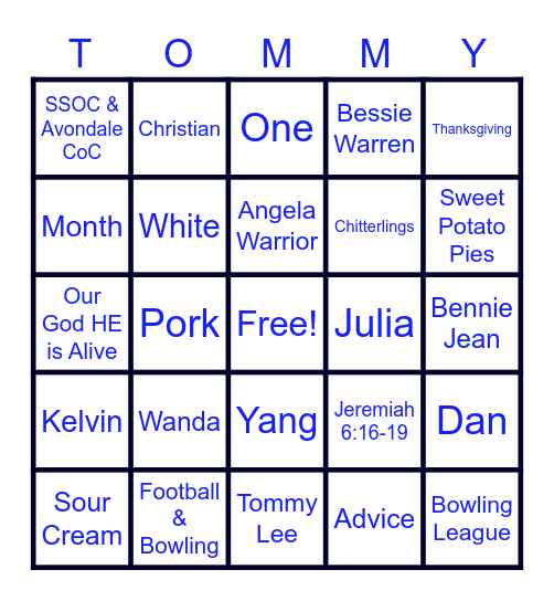 BINGO for TOMMY Bingo Card