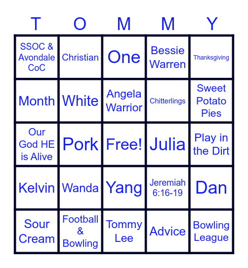 BINGO for TOMMY Bingo Card