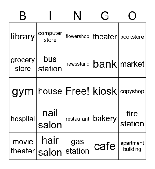 places in the neighborhood Bingo Card