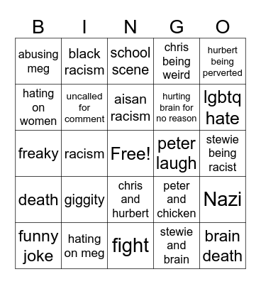 family guy bingo Card