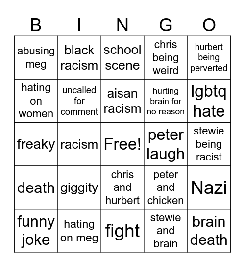 family guy bingo Card