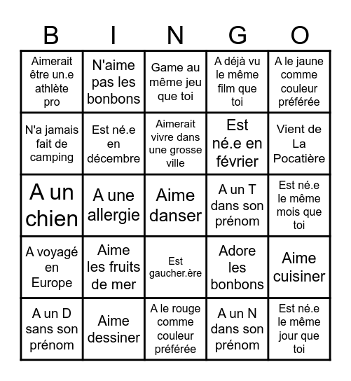 Trouve quelqu'un qui... Bingo Card