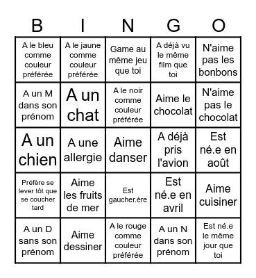 Trouve quelqu'un qui... Bingo Card