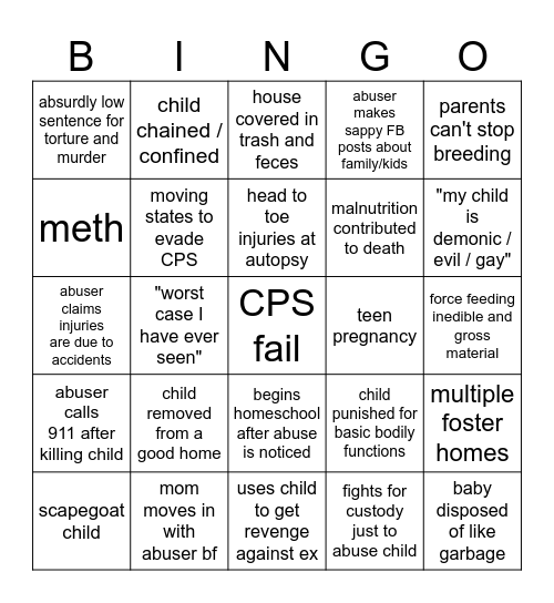 Misery Machine CA crime bingo Card