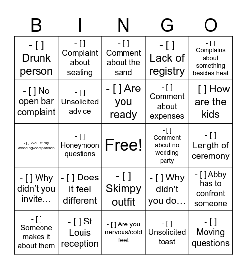 Untitled Bingo Card