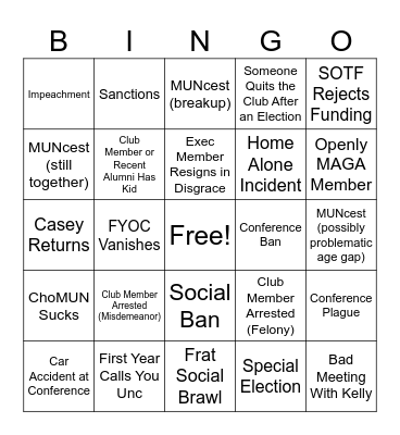 2025-26 UTKMUN Incident BINGO Card