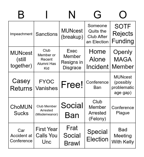 2025-26 UTKMUN Incident BINGO Card
