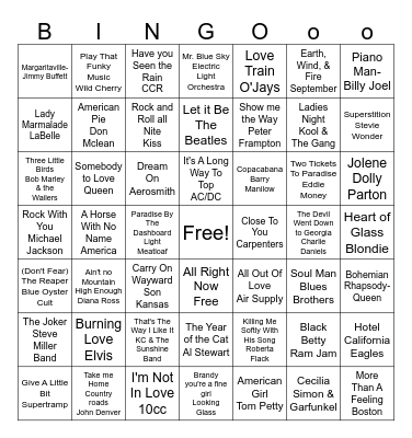 70s Music Bingo Card
