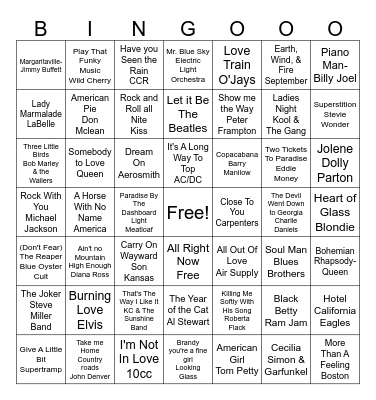 70s Music Bingo Card