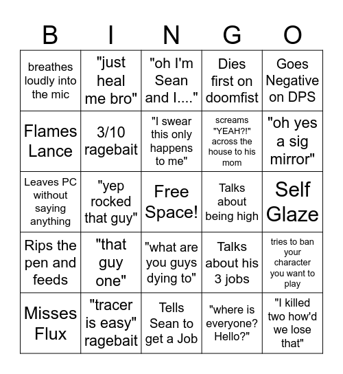 Sam Bingo Card