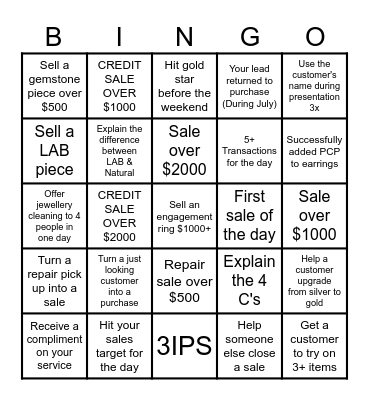 JULY Bingo Card