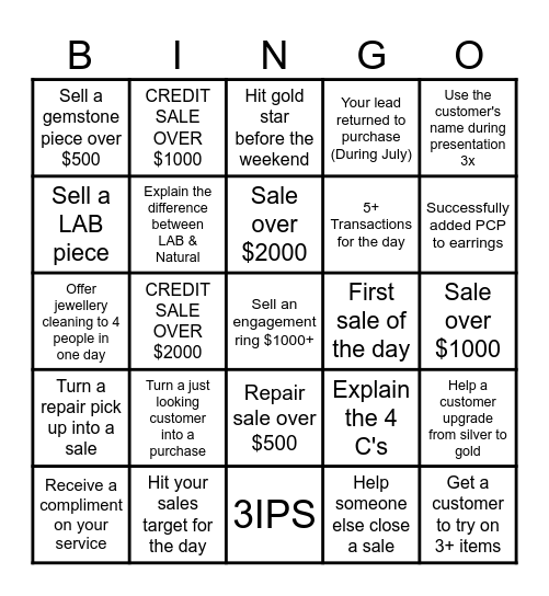 JULY Bingo Card