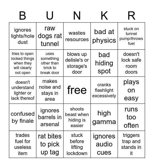 bunker (bad) Bingo Card