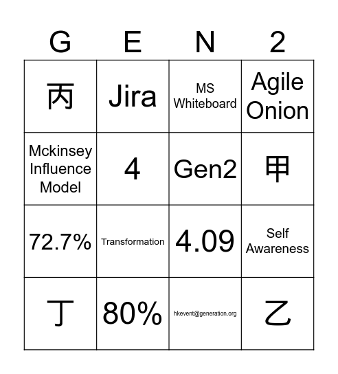Gen-sq Bingo Card