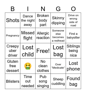 Family Vacation Bingo Card