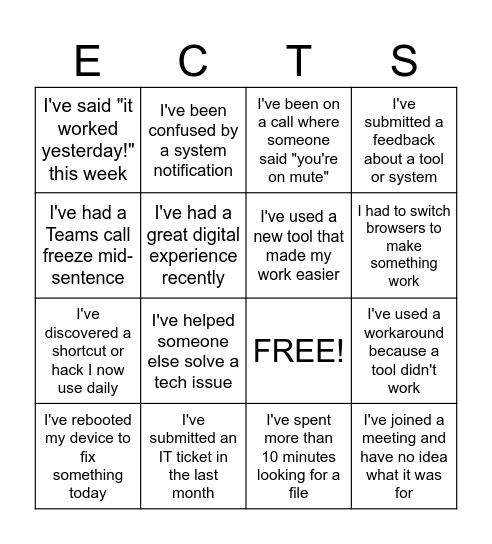 PX Bingo Card