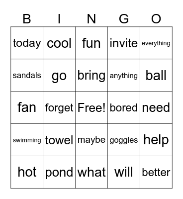 A Hot Day Bingo Card