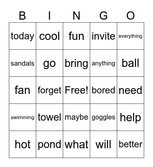 A Hot Day Bingo Card