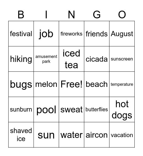 Summer Bingo Card