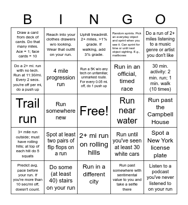 July Running Bingo Card