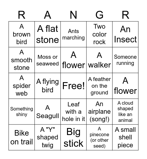 Ranger Bingo Card
