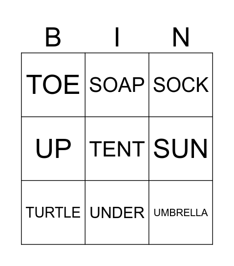 Letters S, T, U Bingo Card