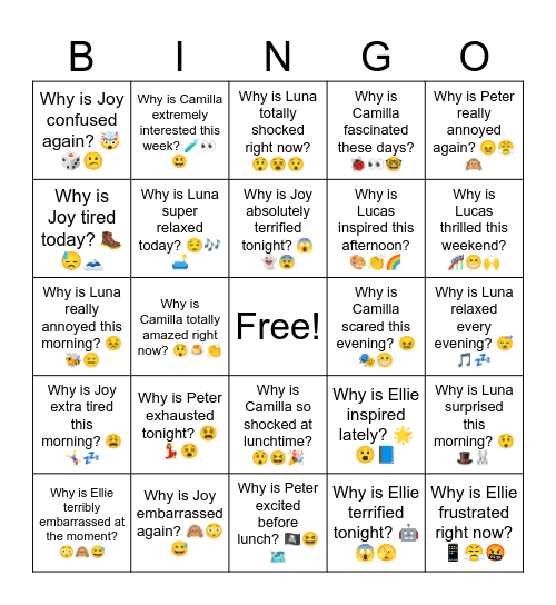Why is Joy tired today? 🥾😓🗻 Bingo Card