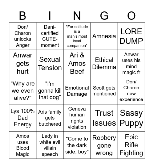 Traveller Chapter 10 Predictions Bingo Card