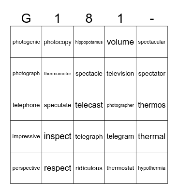 G 181- Bingo Card