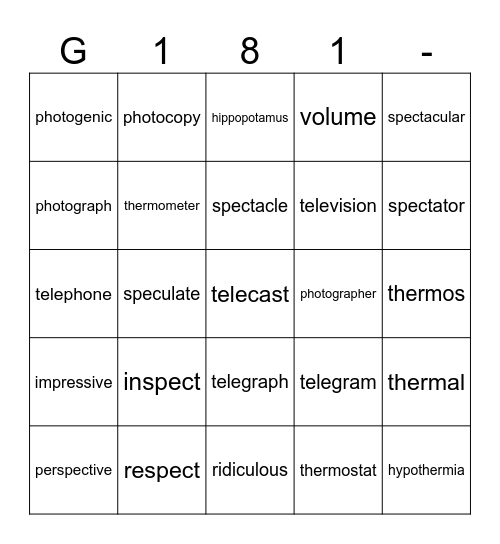 G 181- Bingo Card