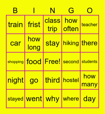 Wolfsburg Class Trip Bingo Card