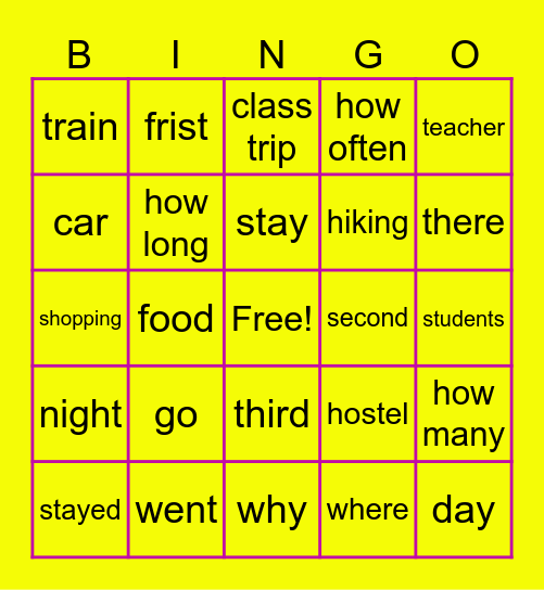 Wolfsburg Class Trip Bingo Card