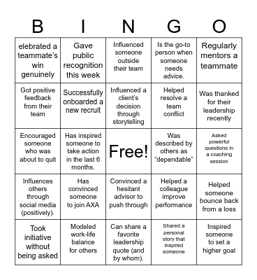 INFLUENCE : FIND SOMEONE WHO ... Bingo Card